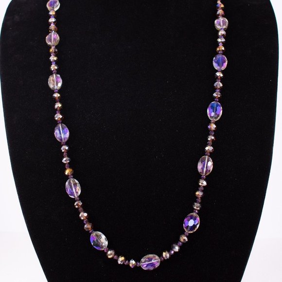 35 3/4" Magical Fairy Purple Faceted Crystal Glass Necklace $40 - Picture 3 of 11
